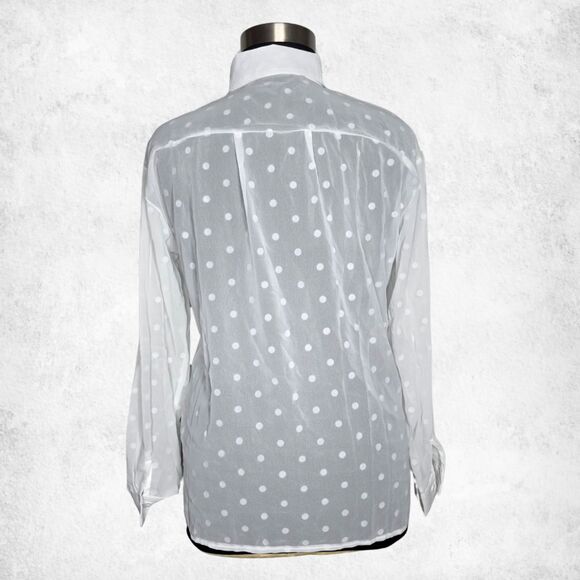 White Polka Dot Button Down Blouse 2XL – Sheer Lightweight Long Sleeve Top - Picture 4 of 7